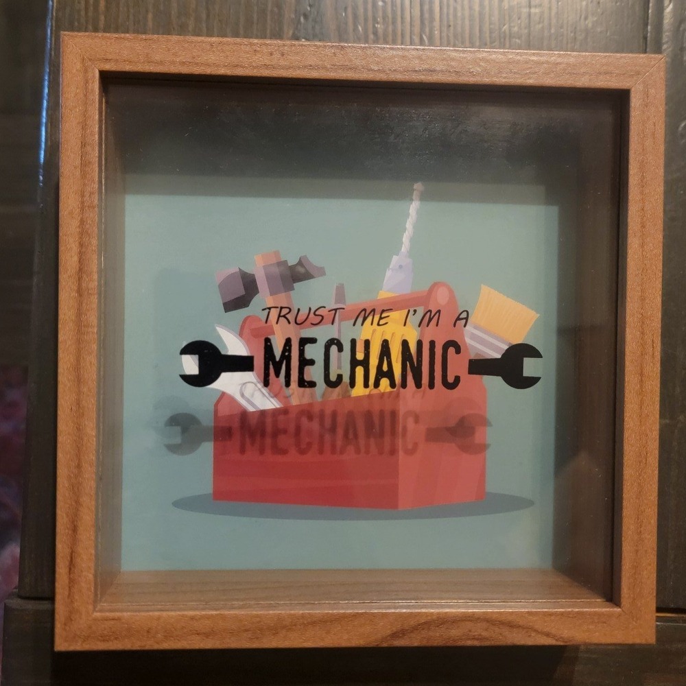 Mechanic Gift Shadow Box Wall‎ Decor - 6x6x2" Wooden Display Box.
